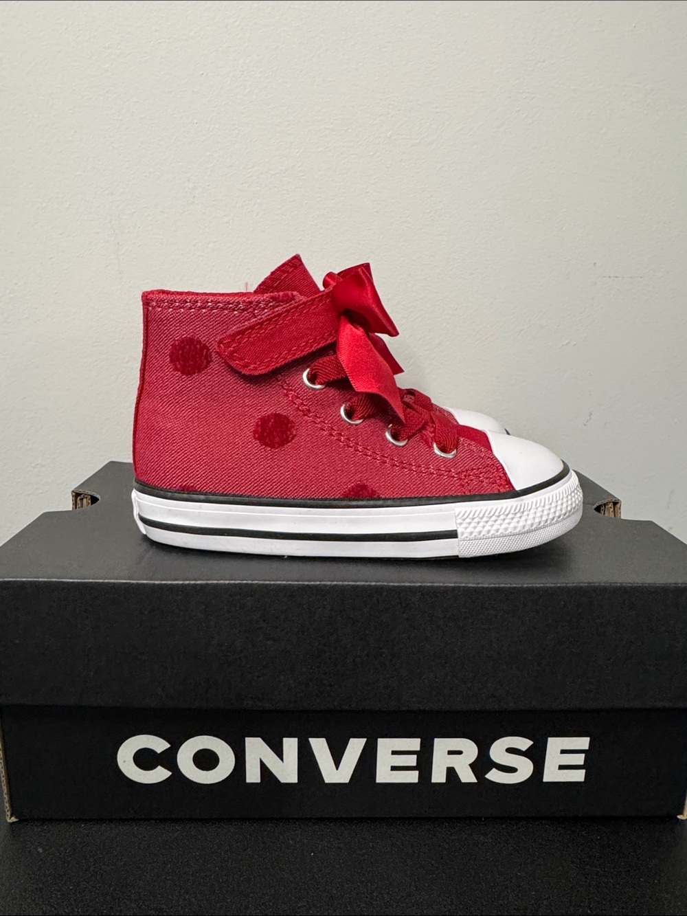 Converse All Star Polka Dots & Bow Red Sneakers Toddler Size 7 New NIB
